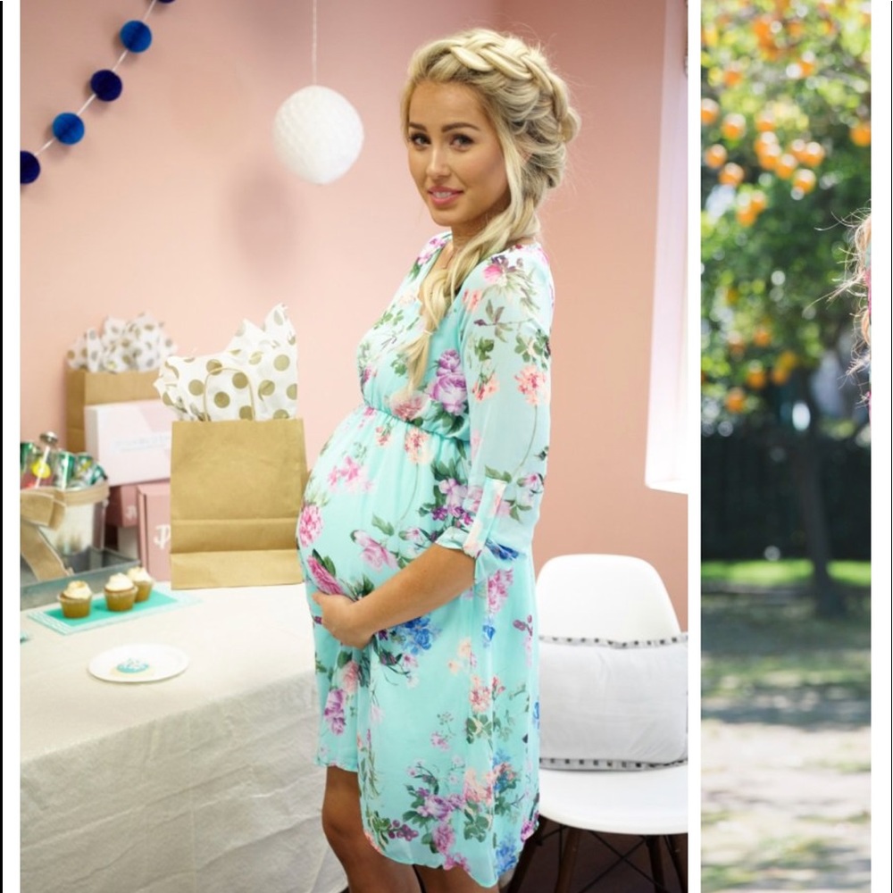 Pink Blush Mint Floral Maternity Dress